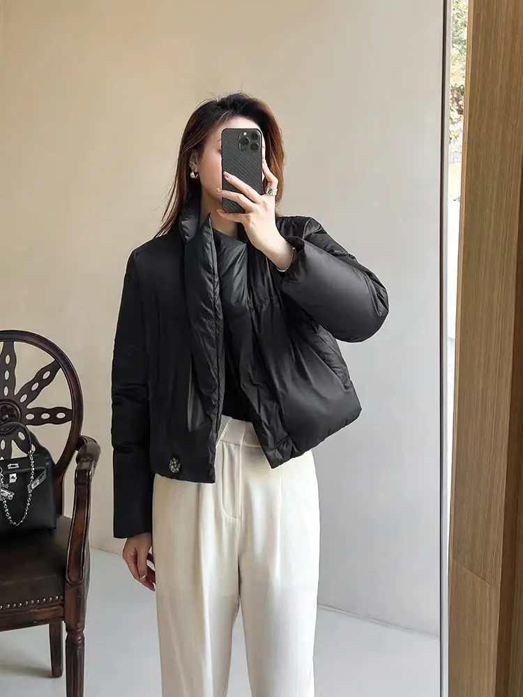 

ort Puffer Jaet with Suit Collar Fluffy Warm Not Puffy ape Cutting Clean Lines Zipper Closure Long Sve round Ne Pu...