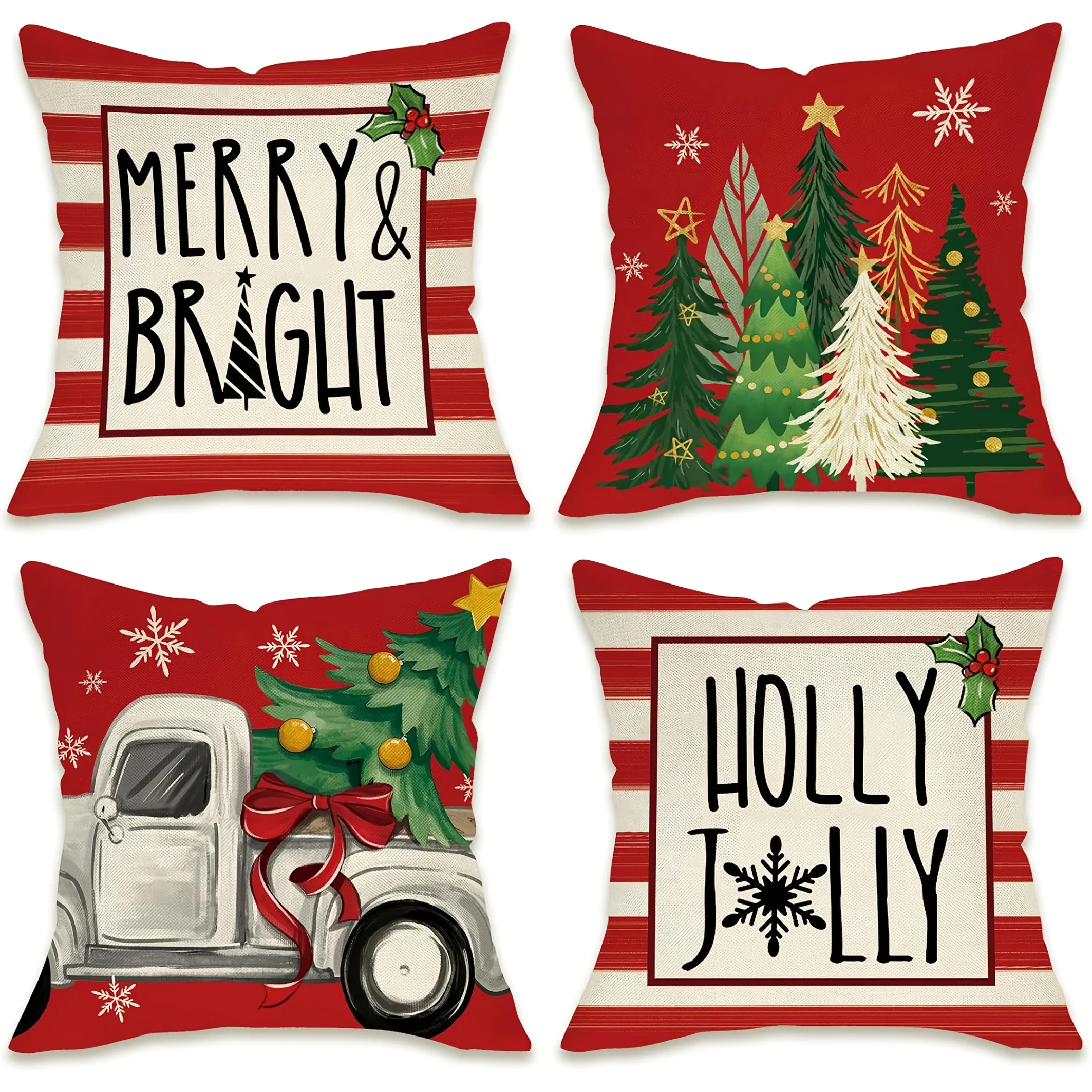 

Christmas Themed Pillow Covers: Merry & Bright, Christmas Trees, Truck with Tree, Holly Jolly room home decoration