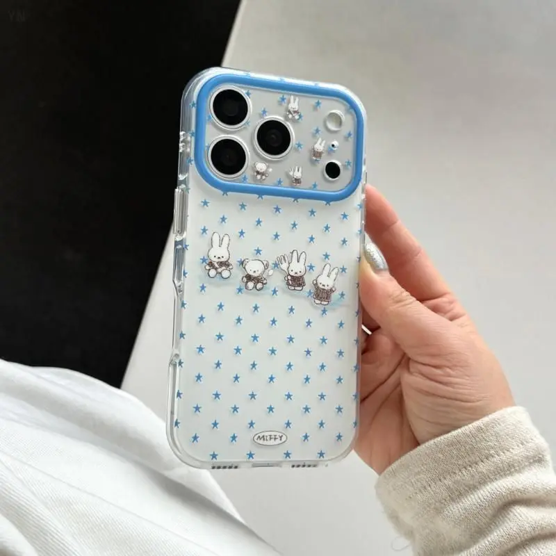 Lovely All‑Over Star Printed Miffy Rabbit Protective Phone Shell for IPhone 17 Pro Max 16 15 14 13 12 Anti‑Scratch Case Kawaii