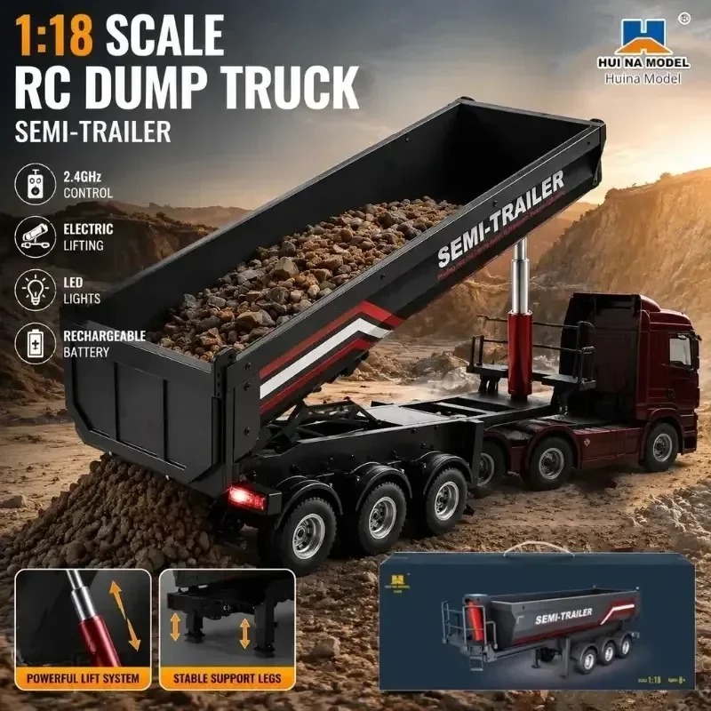 Huina 1/18 1509 Rc Semi Dump Trailer Electric Lifting Tail Light Support Leg For Rc Tractor Truck 1501 No Sound System Model Toy