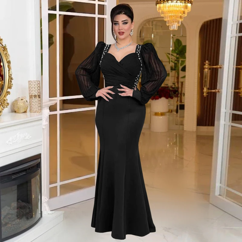 ผู้หญิงที่สง่างามชุดที่รักคอเพชรB Odyconเมอร์เมดMaxi D Ressกับเชียร์พัฟแขนเหตุการณ์ค่ําพรรคVestidos