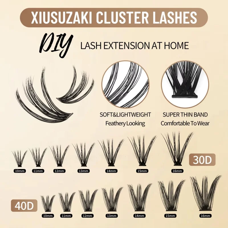 XIUSUZAKI 280 Uds DIY mezcla Kit de pestañas en racimo 30D/40D 60D/80 Unión y sello de pestañas para extensiones de pestañas herramientas de maquillaje autoinjerto