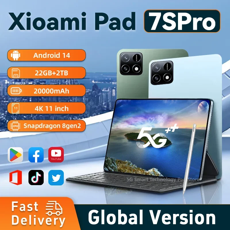 Original Global Edition 2025 New TabletPC Pad 7S Pro snapdragon  22GB+2TB 5G TabletDual SlM WlFl tablet  8gen2Android 14 HD 4K