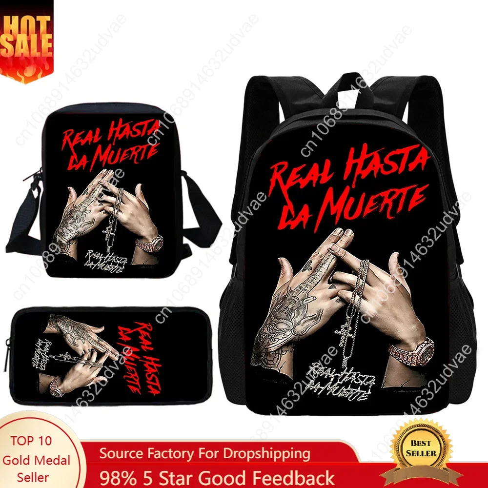 Fashion Hot Rapper Anuel AA Child School Backpack With Shoulder Bag Pencil Bags School Bags for Boys Girls Best Gift