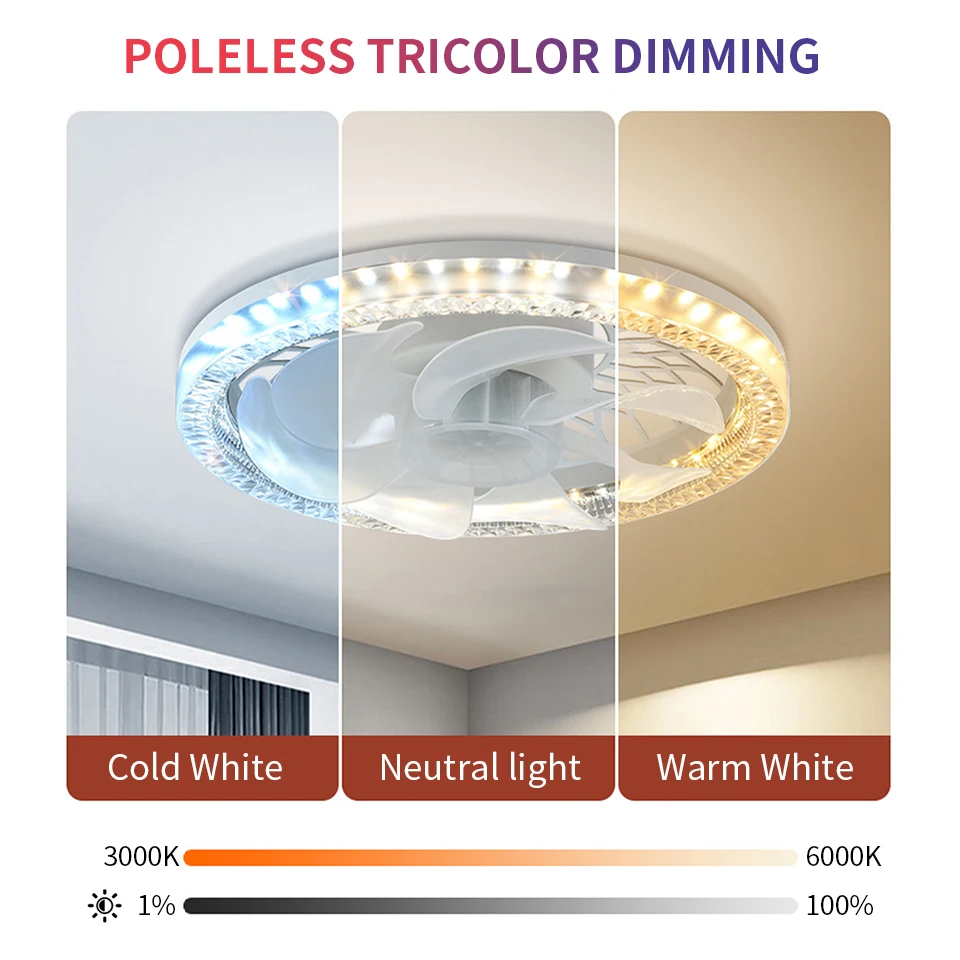 AC85-265V de lumière de ventilateur de plafond moderne avec télécommande silencieuse intelligente pour salon chambre moderne et simple maison intelligente