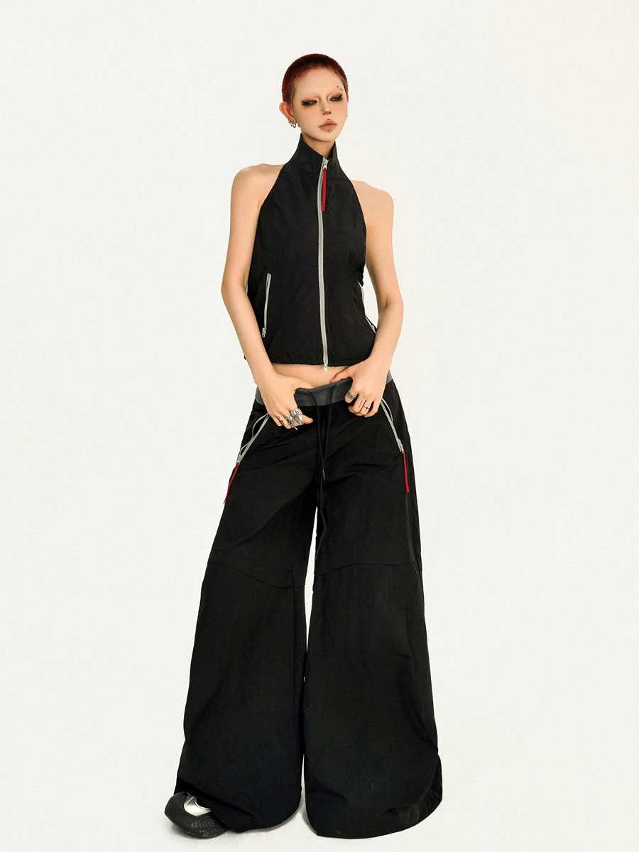 

NicoMolly American Style Hot Girl Outdoor Wind Set Women Backless Hanging Neck Vest Two Piece Set Wide Leg Pants Summer