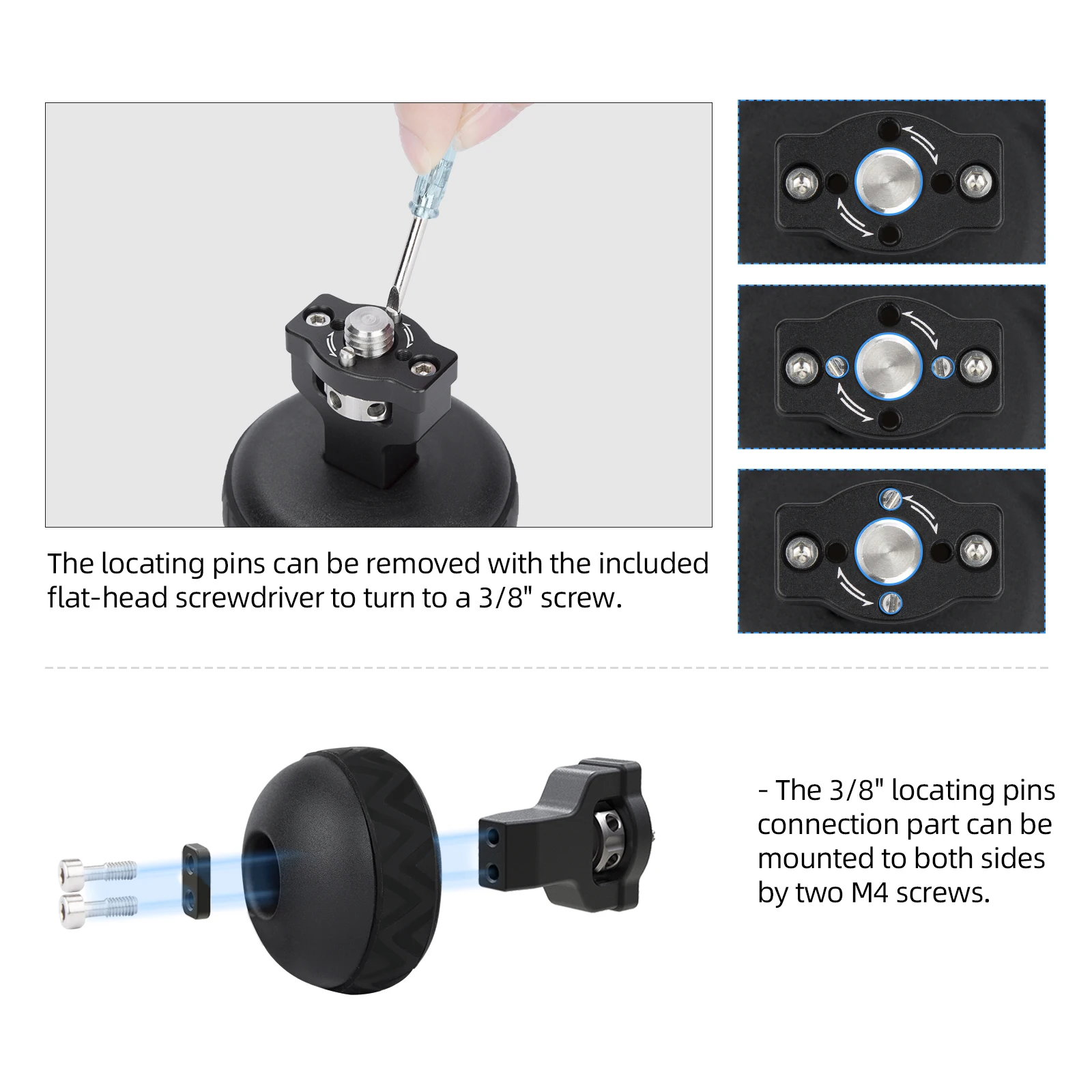 Nitze Ball Side Handle with 3/8” Screw and Detachable Locating Pins-PA33E for Camera Cage and Monitor Cage