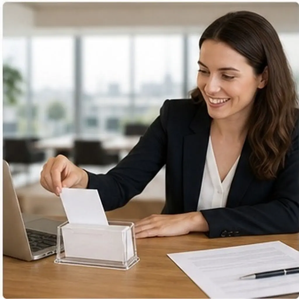 6Pcs Transparent Acrylic Business Card Display Holders Slanted Opening Clear Desktop Organizer Storage Rack for Office