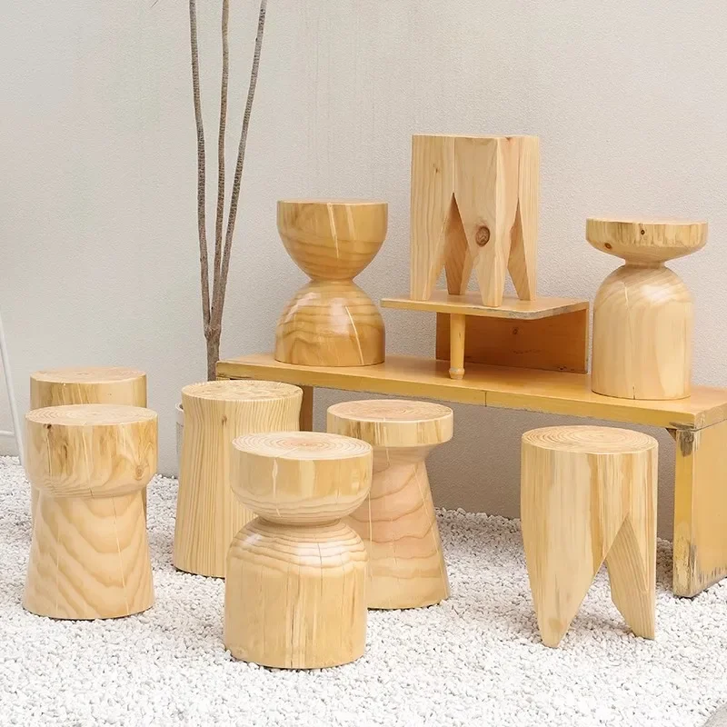 Simple log stump solid wood round home office hotel clothing store coffee table stool sofa chair low ornament