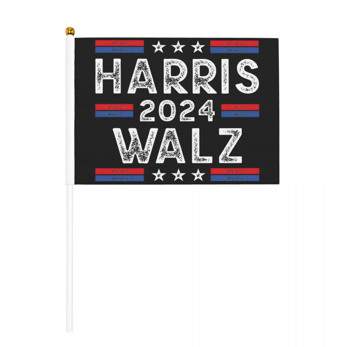 Pack of 10 Harris Walz 2024 Election Handheld Flags 5.5x8.3 Inch Golden Spear Top Stick Flags