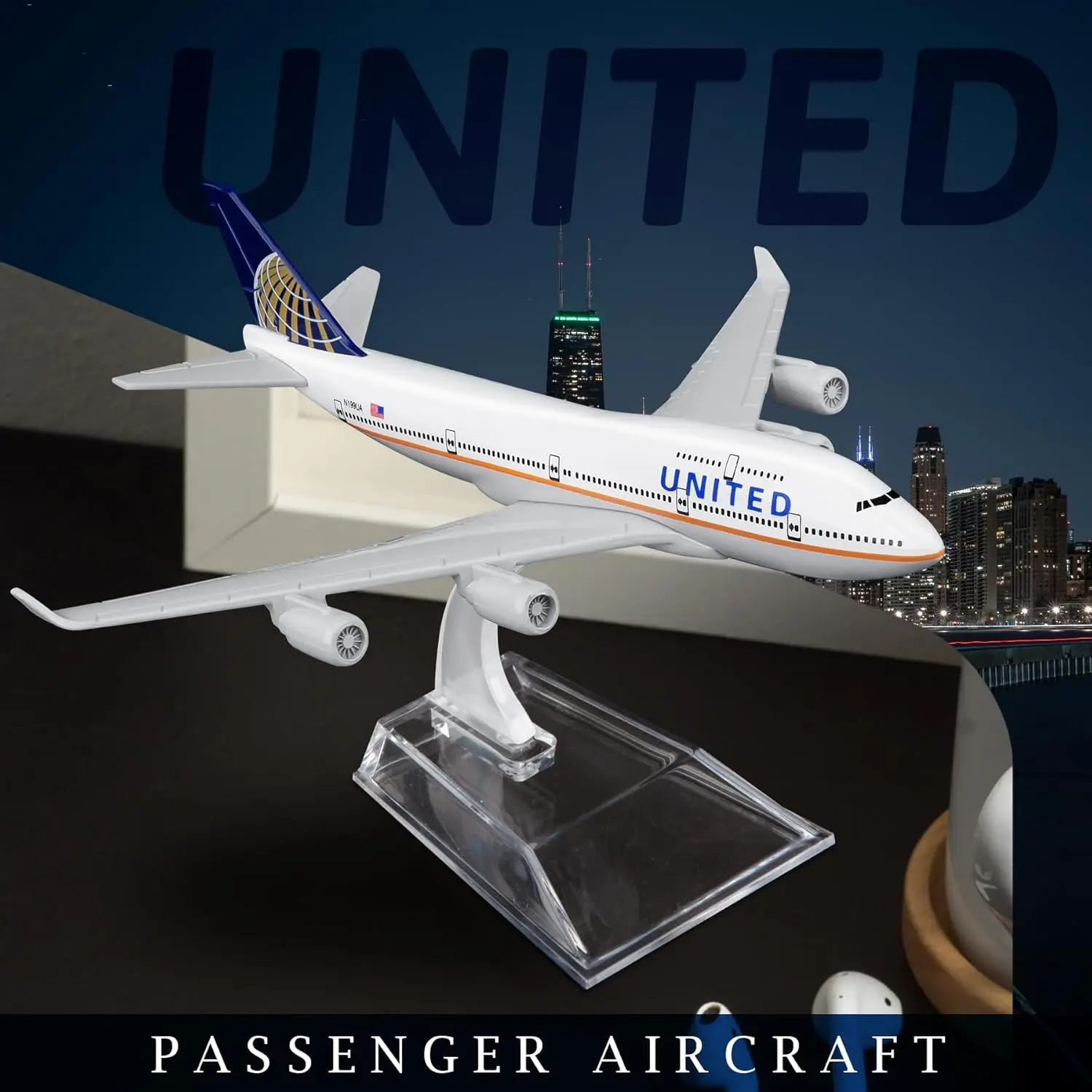 16 سنتيمتر B747 نموذج طائرة المتحدة طائرة سبيكة دييكاست نموذج طائرة هوائية ديكور المنزل جمع وعرض ثابت
