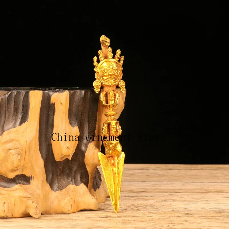 Brass alloy gilded ritual objects, horse-headed deity statue, Vajra staff, demon-subduing staff, collection of precious copper a