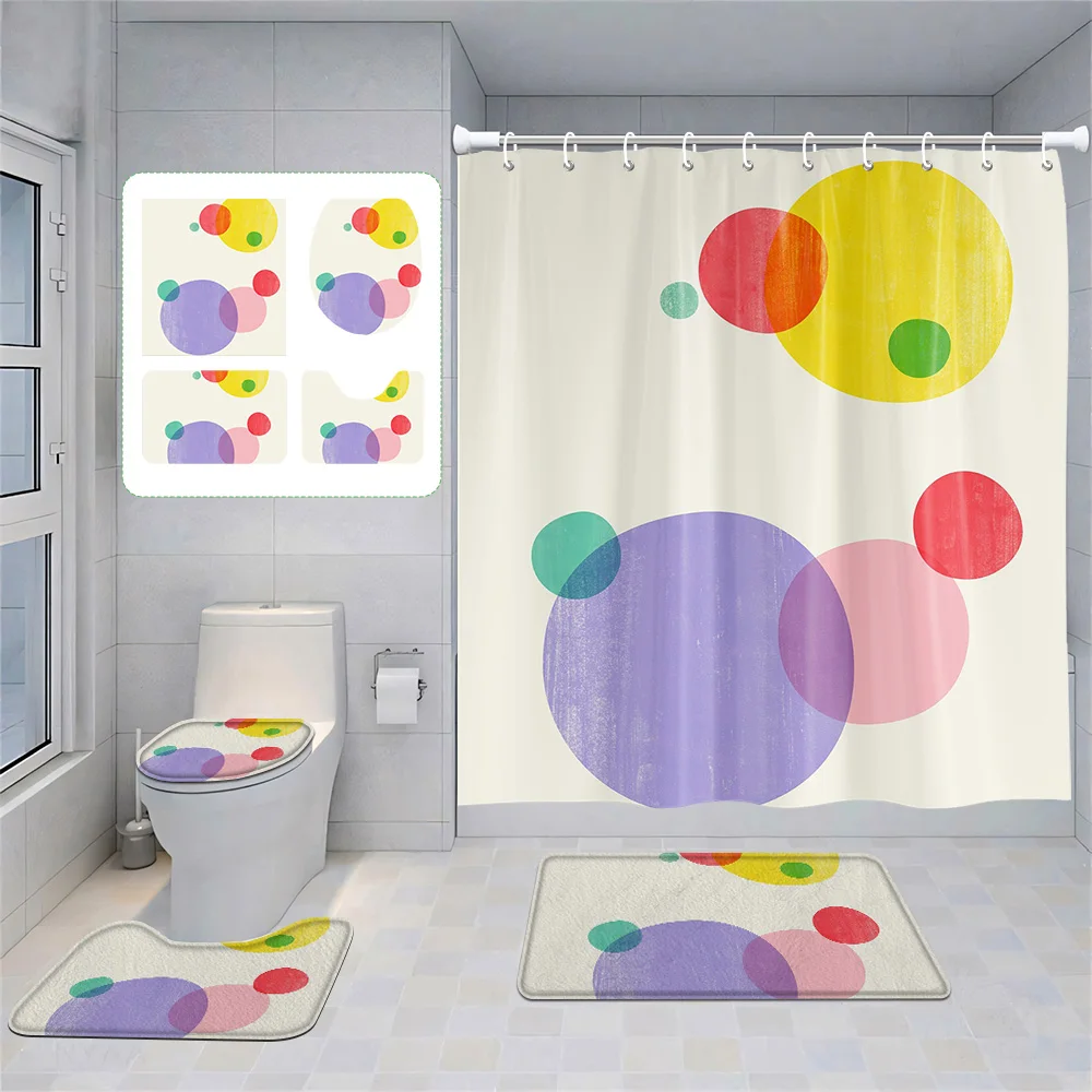 

Скандинавский минималистичный абстрактный геометрический костюм для ванной комнаты Morandi, занавеска для душа, напольный коврик, коврик для унитаза, четырехсекционное украшение для дома