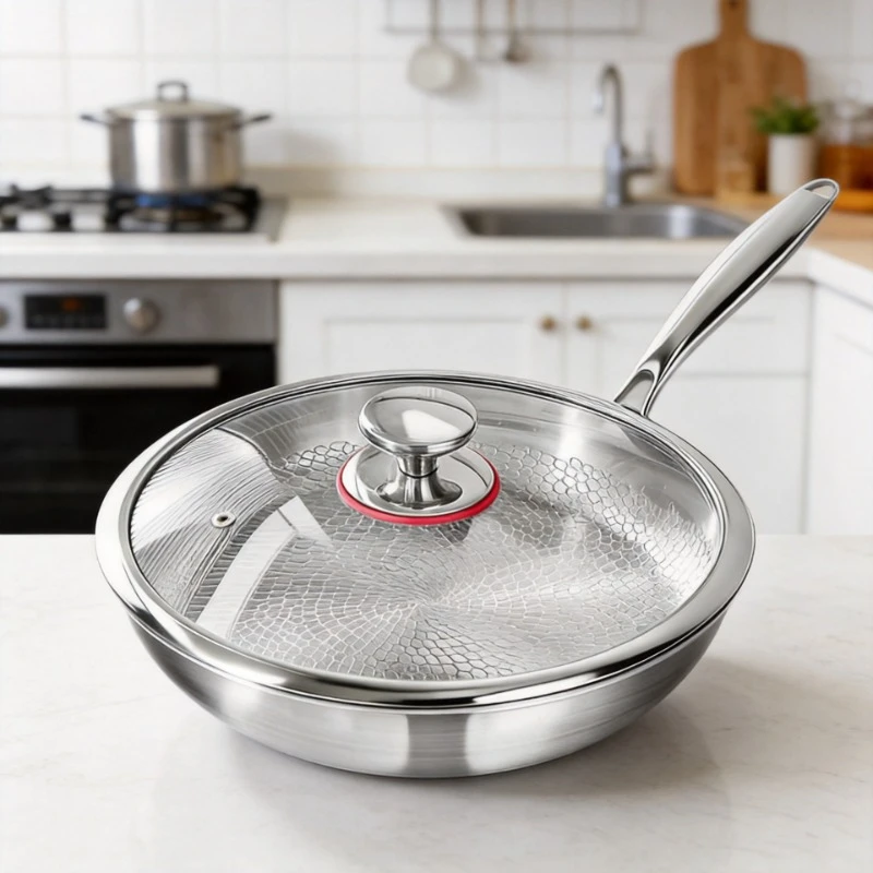 Uncoated pan hammer non-stick frying pan household three-layer steel steak omelette pan induction cooker gas stove universal