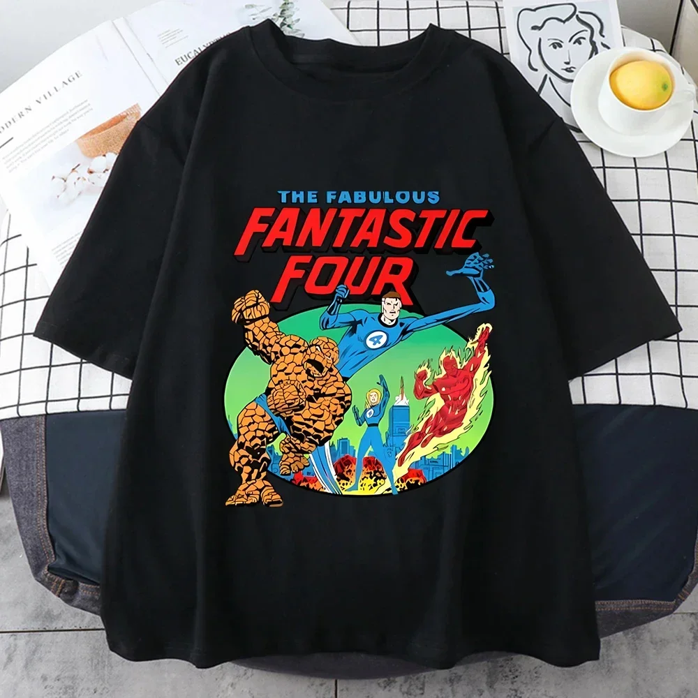 

Hot Retro Fantastic 4 vintage Graphics T shirt Woman Men High Quality Casual Pure Cotton Tops short sleeve Oversized Unisex Tee