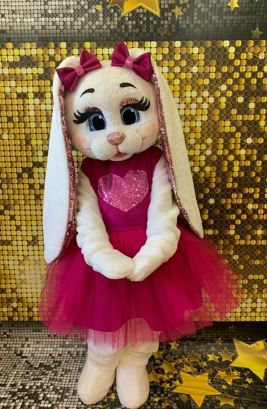 

White Rabbit in Pink Dress Mascot Costume Adults Birthday Wedding Role Play Walking Doll Outfits Halloween Rave Christmas Party