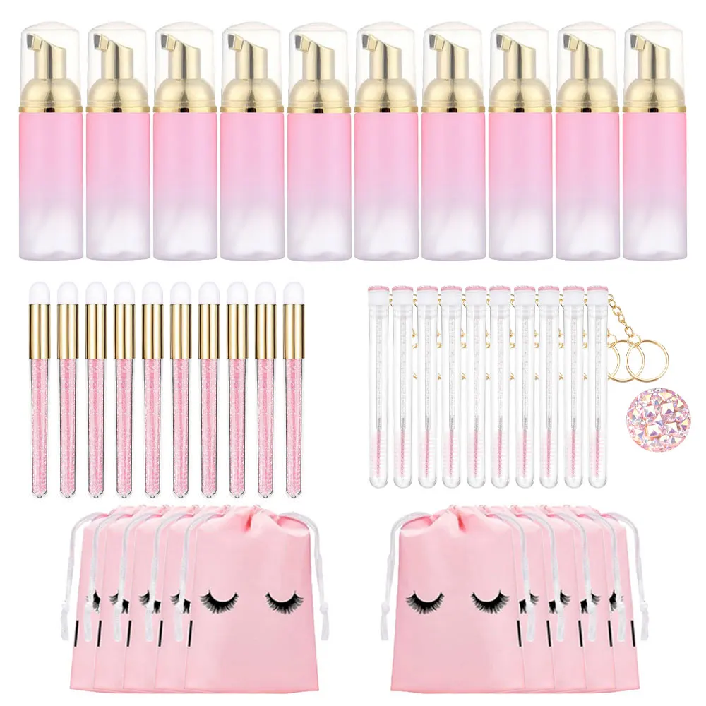 Pfropfen Wimpern Reinigung Kit 60ML Leere Schaum Pumpe Dispenser Poren Tiefen Reinigung Pinsel Wimpern Verlängerung Rohr EVA Lagerung tasche