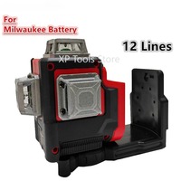 Laser Level 12 Lines 3D Horizontal & Vertical Green Beams Light Meter Self-Leveling Lasers Tools For Milwaukee 18V Battery