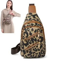 Borsa pettorale alla moda con stampa leopardata, borsa a tracolla con cerniera multistrato, borsa a tracolla perfetta