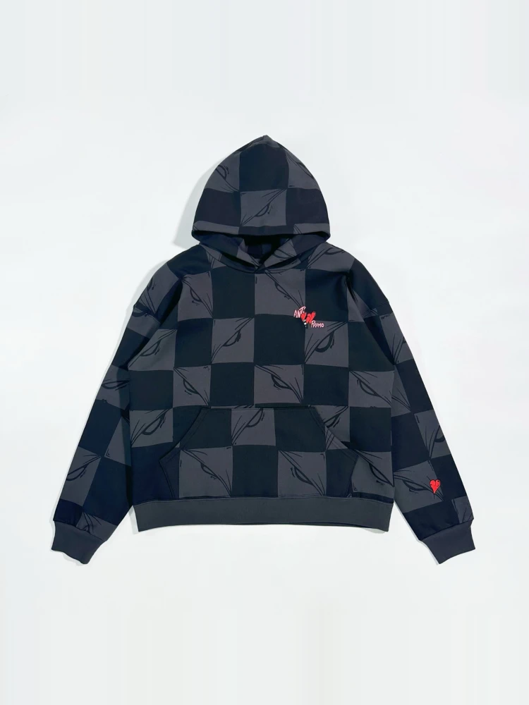 

Mat Boy American Sle Loose Fit Hoodie Heart Pattern Chboard Design Casual Comfortable Long Sve Sweatirt for Men