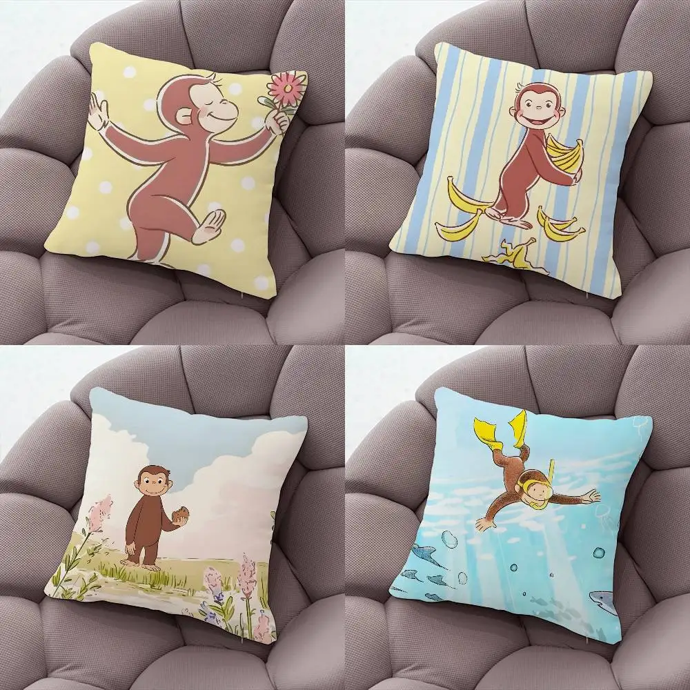 

C-Curious Monkey G-George Pillow Case Plush Fabric Soft Pillowcase Double Sided Print Cushion Cover Household Gifts