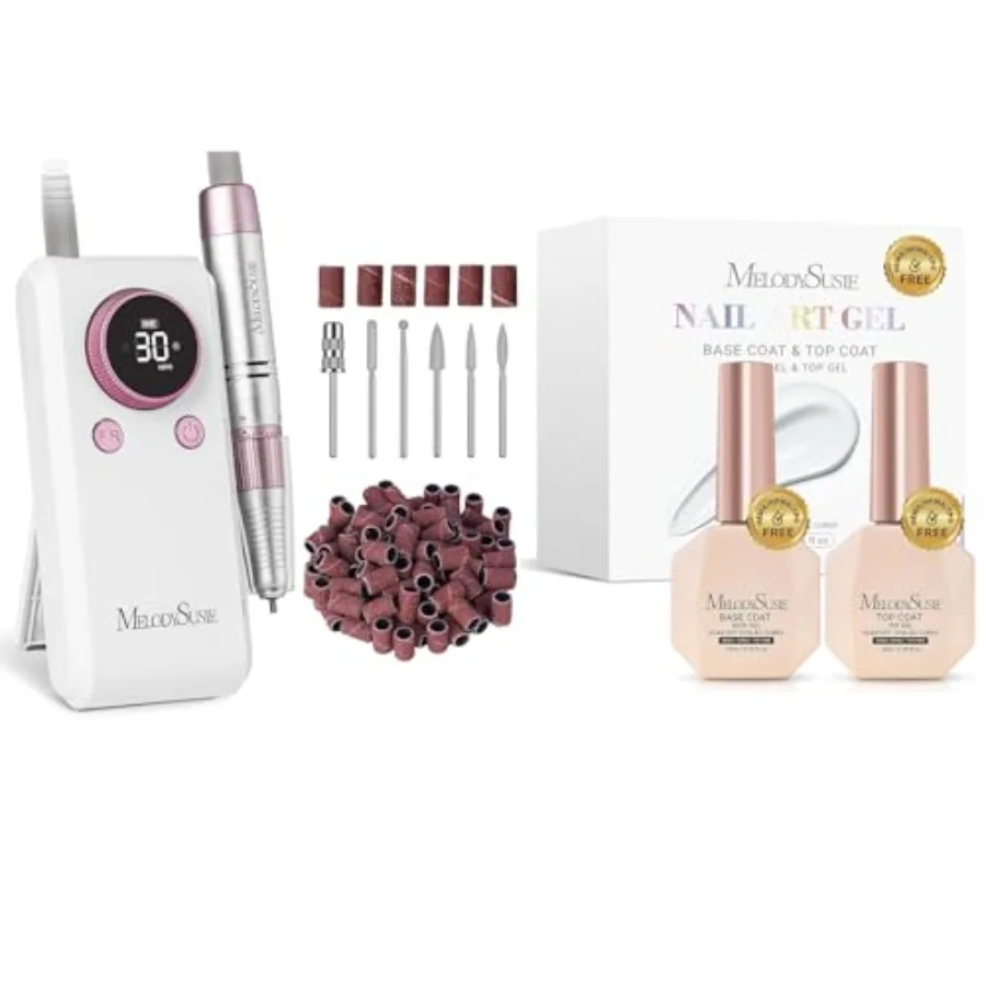 

Professional Rechargeable Nail Drill Kit with Hema Free Gel Top Coat and Base Coat Set in Transparent for Salon Use Durable Pla