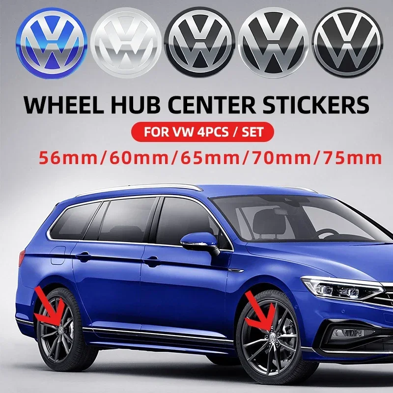 4pcs 56mm 60mm 65mm 70mm 75mm Car Wheel Center Hub Cap Sticker For Volkswagen VW CC GTI Polo Golf Touareg Passat Magotan Tiguan