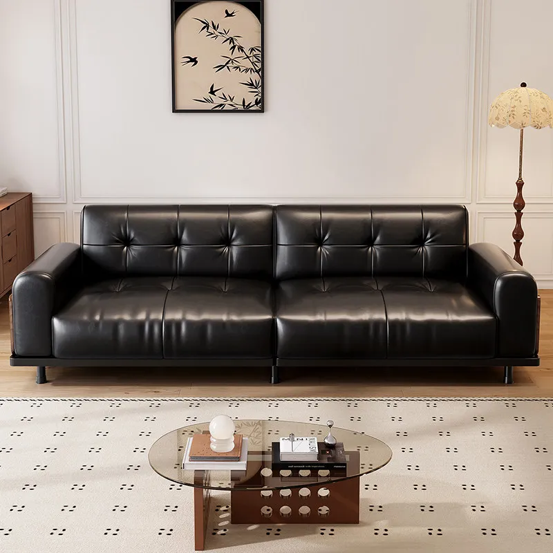 Sofa Living Room Leather Sofa Italian Minimalist Small Apartment Retro Style  Combination Household Minimalist Sofa