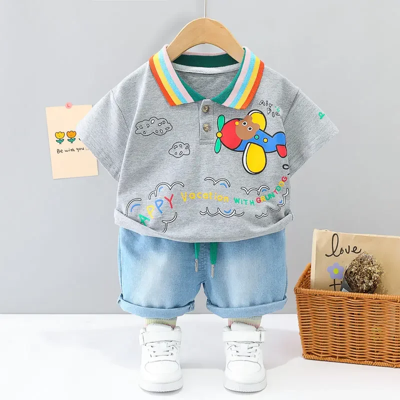 Children cotton kids boys girl clothes summer car sport T-shirt shorts 2 pcs/set infant clothing kids toddler tracksuits 0-5 yea