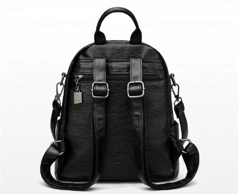 Hot Sale High Quality Soft Leather Large Capacity Travel Backpacks Women's Fashion Double Zipper Shoulder Bags School Bag