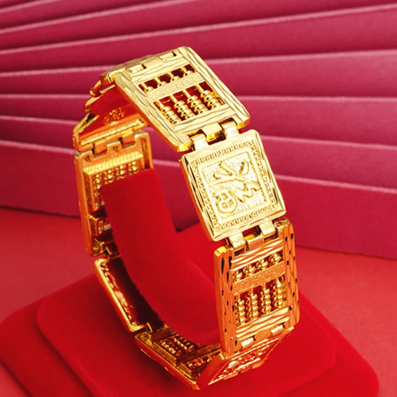 

Luxury Pure 24 K Gold Color Square Tag Pattern Bracelets Jewelry for Men Bro Father Never Fade Jewelry Birthday Wedding Gifts