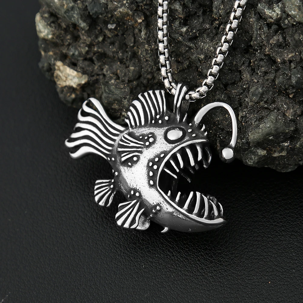 Gothic 316L Stainless Steel Lantern Fish Pendant Necklace Punk Hip Hop Street Biker Mens Necklace Jewelry Gifts Chain Wholesale