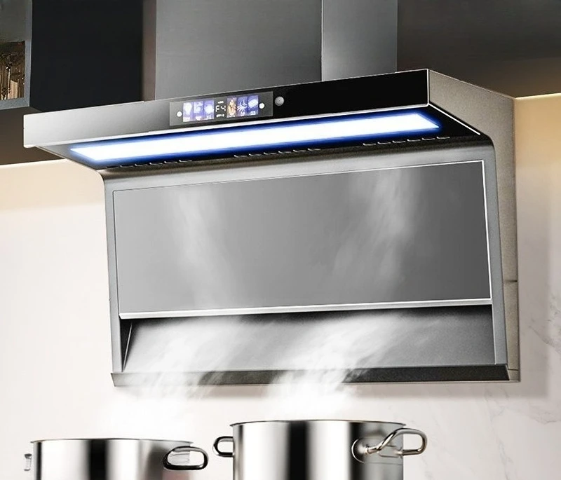 New 7 Shape Wall Mount Range Hood Top Side Double Suction Kitchen Ventilator