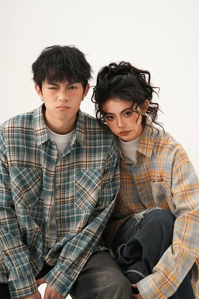 قميص رجالي كبير الحجم مستوحى من Y2k بأكمام طويلة وجيوب مزدوجة مقصوصة مناسب للجنسين ملابس الشارع الحضرية على الموضة #3