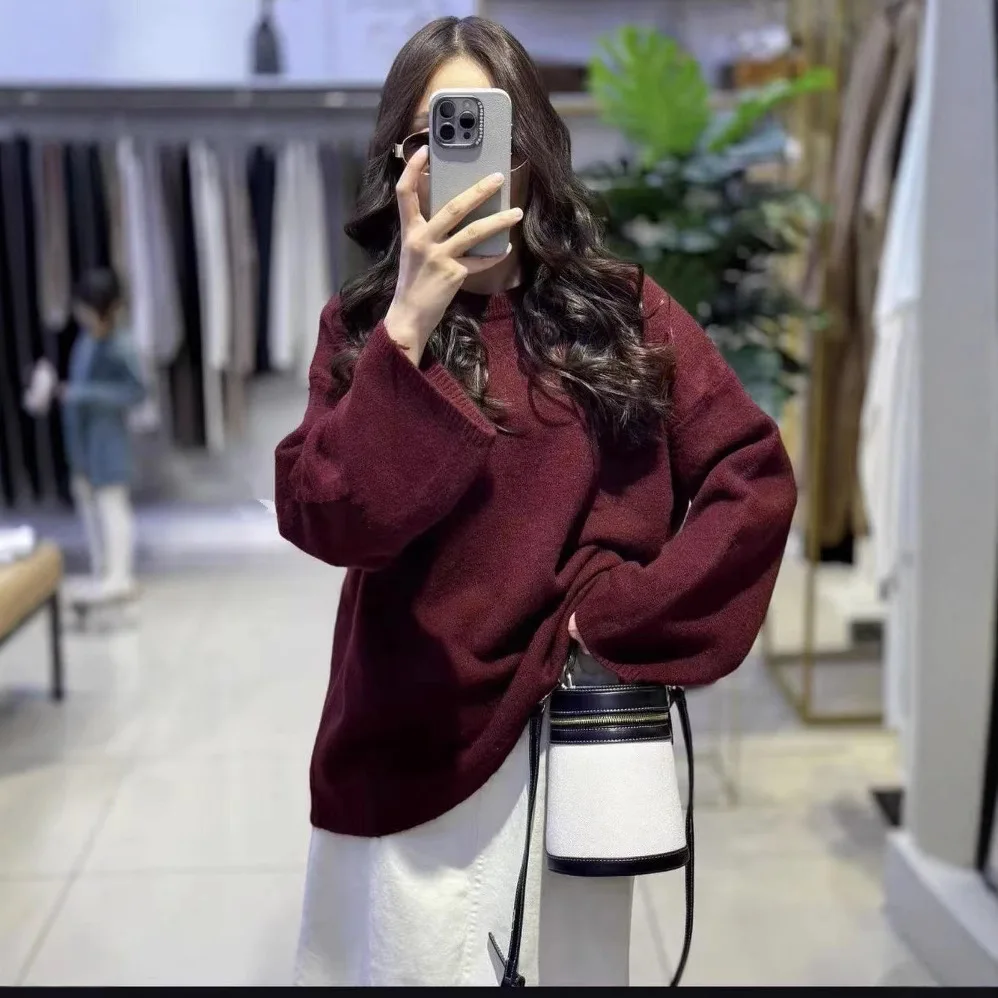 

New Simple Candy Color Thick Warm Round Neck Knitted Pullover 2025 Autumn and Winter Women's Loose Top