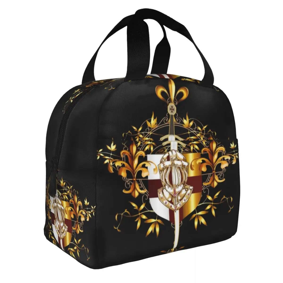 Custom Knights Templar Cross Shield Symbol Insulated Lunch Bag Medieval Sword Emblem Secret Order Thermal Cooler Bento Box