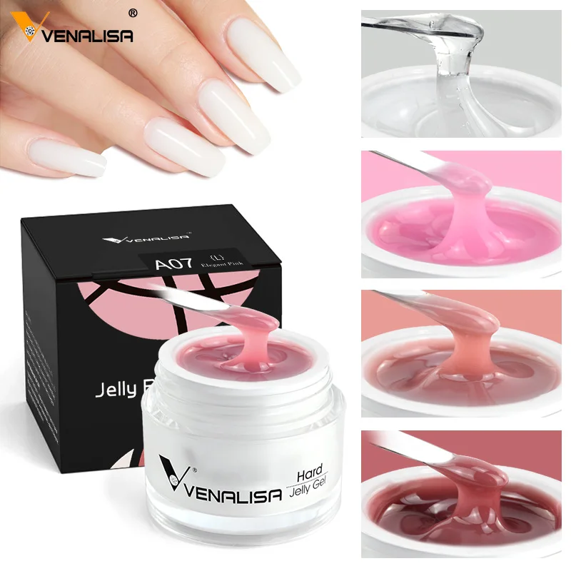 50 ml de gel de extensión de uñas tipo gelatina libre de TPO, constructor de uñas, goma francesa, Venalisa, color natural transparente, gel de construcción UV removible en remojo 4