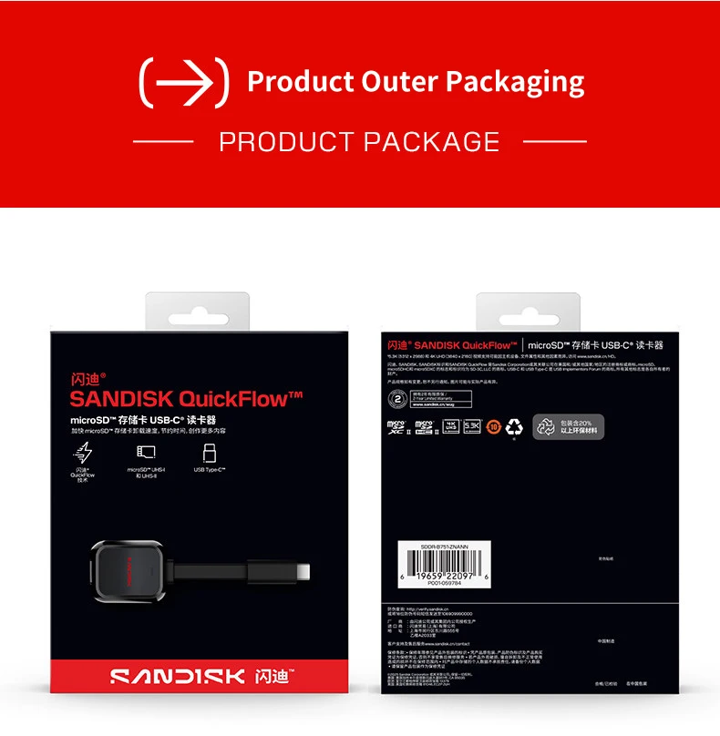 SanDisk QuickFlow microSD-Kartenleser B751 USB-C 3.2 Gen 1 250MB/s Lesegeschwindigkeit 170MB/s Schreibgeschwindigkeit für UHS-I UHS-II microSDHC microSDXC – Detail 8