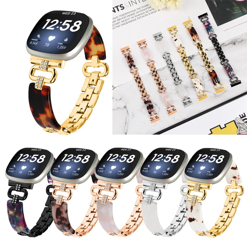 Für Fitbit Sense Sense 2 Armband aus Edelstahl + Harz, Metallarmband für Fitbit Versa 4 Versa 3 Smartwatch