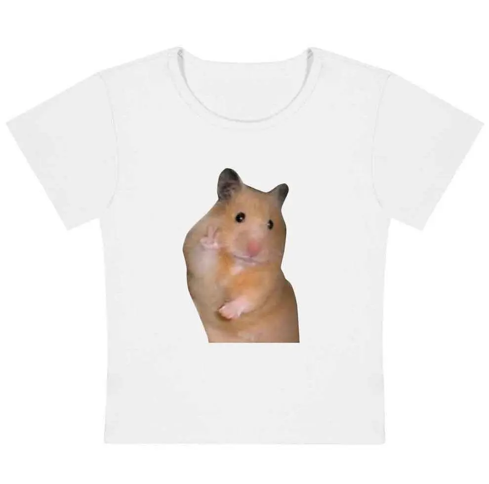 

Y2K Clothing 2000s Vintage Gothic Style Baby Tee Cute Hamster Print Slim Fit Harajuku Streetwear Clothing Summer Women T Shirt