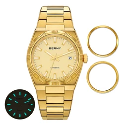 Reloj de pulsera mecánico BERNY para hombre, reloj dorado PT5000 con zafiro luminoso, reloj de lujo con revestimiento AR para hombre, relojes automáticos de 5ATM para hombre