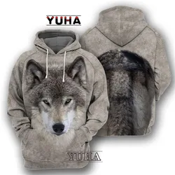 Animals Wolf /Raccoon/Cat Men Hoodies 3D Graphic Front and Back Pullover Tops Casual Sweatshirts Harajuku Clothing