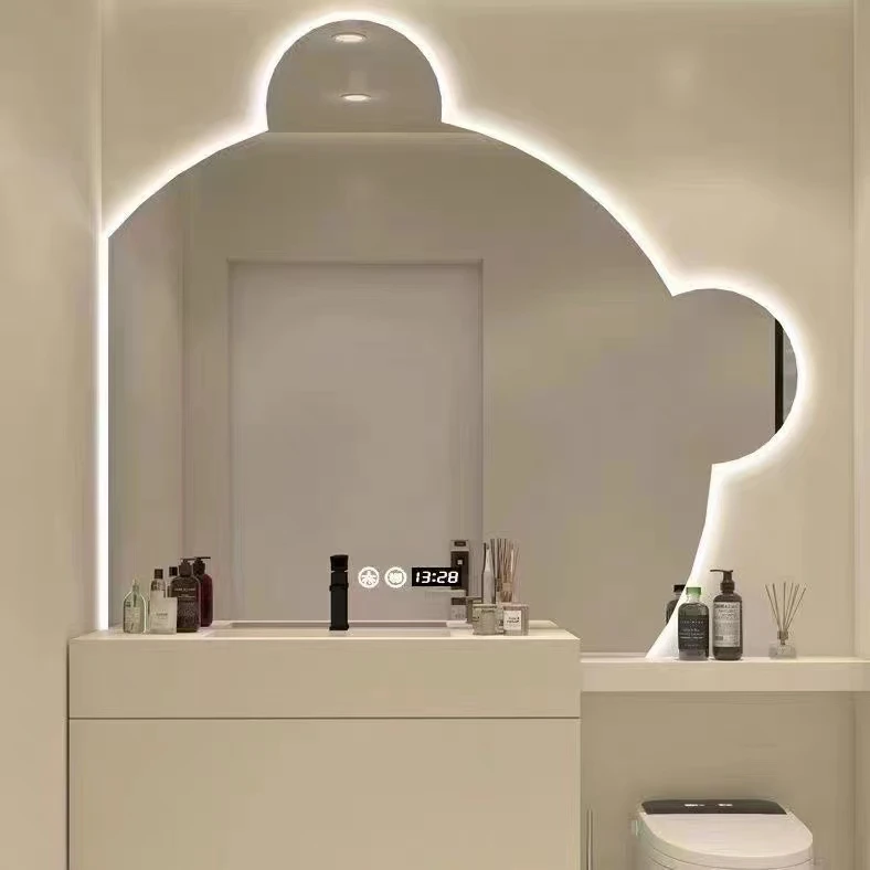 Internet celebrity bear mirror bathroom smart vanity mirror wall-mounted led lamp vanity mirror creative wall-mounted bathroom m