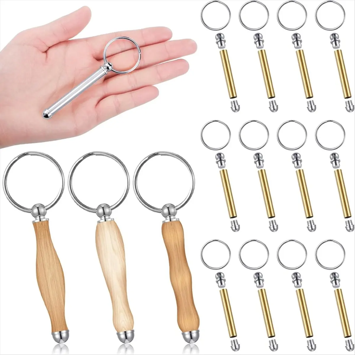 AA83 12pcs WoodTurning Keychain Kit Wood Turning Accessories Mandrel Wood Turning Keychain for Woodworking Gift B