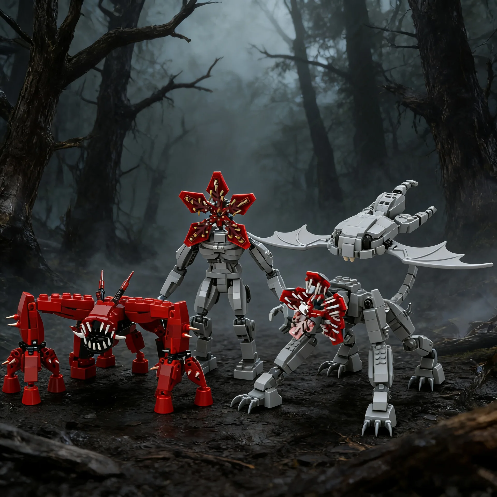 Horrible Boss Series Mind Flayer Flying Bat Demogorgon Vecna Eleven Monster Model Bricks Construction Periphery Toy Decor Fans