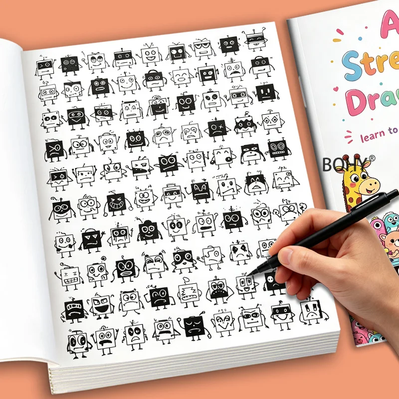 1 Mini Pattern Sketchbook 32 Pages of Themed Sketches Such As Fun Animals/robots/playful Ducklings, Adult Decompression Coloring