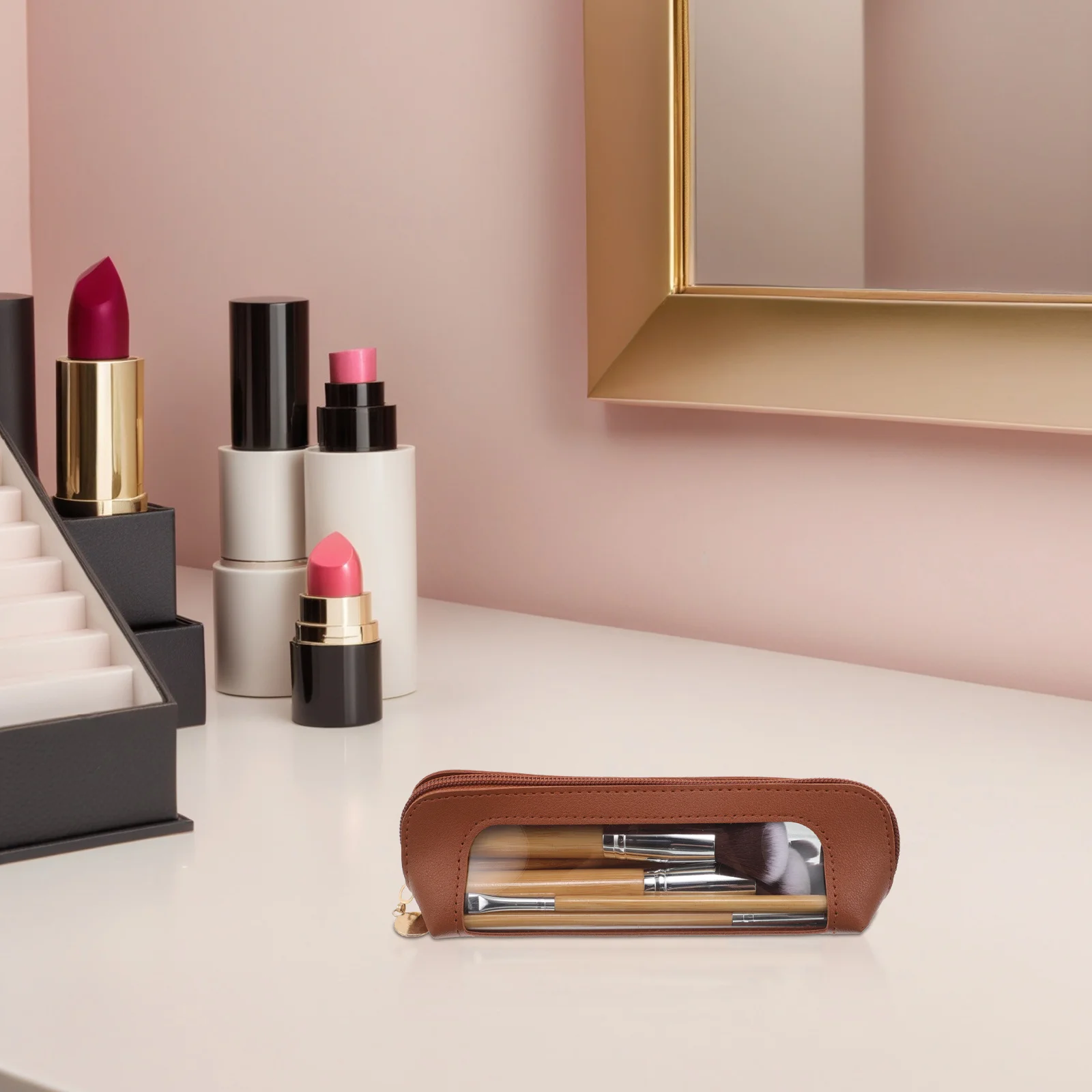 

Makeup Brush Pouch Bag Transparent Travel Size for Portable Makeup Brush Storage Organiser with Smooth Zipper Tool