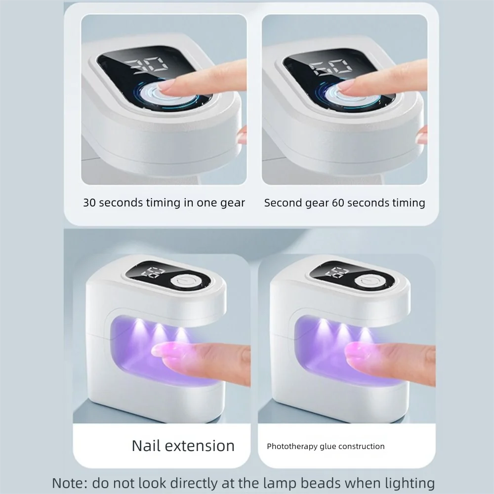Sneldrogend Mini Nageldroger Licht Enkele Vinger Efficiënte Uitharding Mini UV Licht Droger 30/60s Timer Draagbare LED Nagellamp