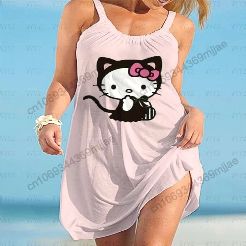 HelloKitty-tops femininos com pescoço redondo, roupas femininas, vestidos de praia, top verão, camiseta Zevity, roupas Y2K, 2021