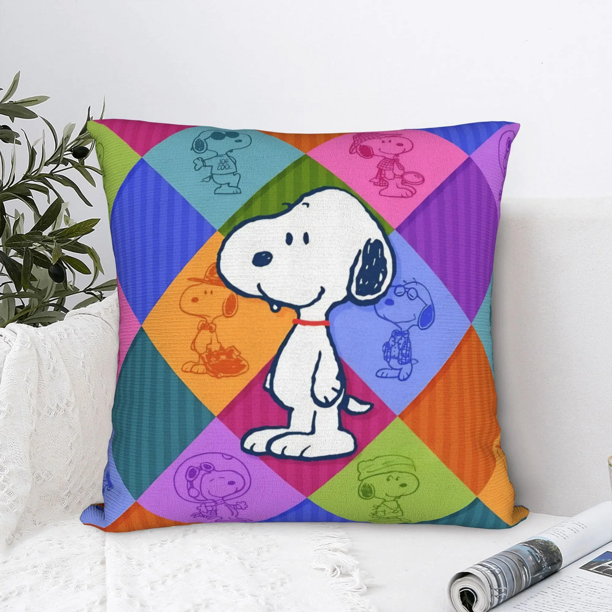 Cartoon Cute S-Snoopys Square Pillow Case  Cushion Covers Vintage Zipper Decor Pillowcase for Seat 40*40cm